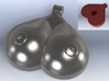 Breasts-shaped hollow keychain/pendant/aromapendan 3d printed 3D render stainless steel (front) red plastic (back)