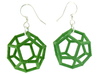Dodecahedron Earrings, clean style 3d printed Earrings printed in Green Strong and Flexible, with earwires added