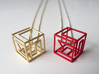 Personalized Initial Cube pendant 3d printed Polished gold steel and red strong and flexible polished