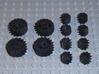 LEGO®-compatible helical gears 3d printed All 12 gears in the set
