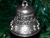 Merry Christmas Bell - Working Ringer Interlocking 3d printed Digitally Altered Photo showing the coloration of Raw Silver.