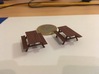 Picnic Table H0 scale (1/87) 6 pieces 3d printed Frosted Ultra Detail on the left and Frosted Extreme Detail on the right