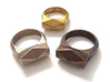 Chunky Hedron Ring 3d printed Chunky Hedron Rings in Stainless Steel, Polished Gold Steel & Polished Bronze (left to right)