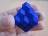 Octahedron with child 3d printed Assembled puzzle in hand.