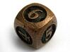 Overstuffed d6 3d printed In antique bronze glossy and inked