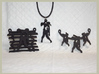 Zombie Trio Pendant 3d printed 3 Zombie pendants, 1 & 2 black strong & flexible, 3 matte black steel