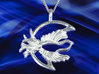  Phoenix night bird flying crescent moon pendant 3d printed Photo of Nightbird in Polished Silver.