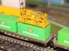 N Scale Container Spreader 3d printed Painted spreader about to pick up a 20ft ISO container