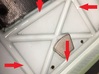 JaBird RC G6/Deadbolt Cargo Basket 3d printed Arrows pointing to the glue area.