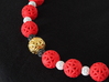 torus_pearl_loop_type6_ultrathin 3d printed Dark Gray PA12 Glass Beads, White Natural Versatile Plastic, Red Processed Versatile Plastic and Polished Gold Steel