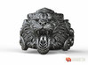 Angry Tiger animal ring 3d printed Antique silver. Digital preview. Not a photo
