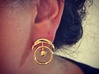 Scabbard Moon 3d printed 18k Gold Plated Brass, model wearing earrings