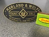 Harland & Wolff logo with a Titanic text 3d printed Resin example with matchbox