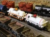 2x N Gauge 14T Chlorine Tanks 3d printed First prints mounted on Parkside 12' chasses