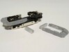 N Gauge Clayton CBD80/90 Class 18 Shunter 3d printed Assemble bogie fronts and sides, then slid over trimmed Kato bogies. Finally, add rear beam and fix assembly so axle boxes align. 