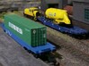 TT:120 KAA/IXA/Sdffgss Intermodal Pocket Wagon 3d printed N Gauge models. 40' container from C-Rail Intermodal, trailer by Model Railroad & Space Models  on Shapeways.  (Not included)