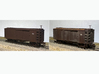Nn3 Pacific Coast Railway 28' Box Car No. 46 3d printed Unweathered (L), weathered ‘(R); trucks, couplers, screws, brake wheel, brass wire, decals not included.