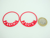 Custom Hoop Earrings - Passion 40mm 3d printed Custom Text Hoop Earrings printed in Red Strong & Flexible Polished and 1€ coin for scale.