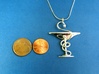 Bowl of Hygeia RX Pendant for Pharmacists 3d printed Polished Silver. Coins for Scale